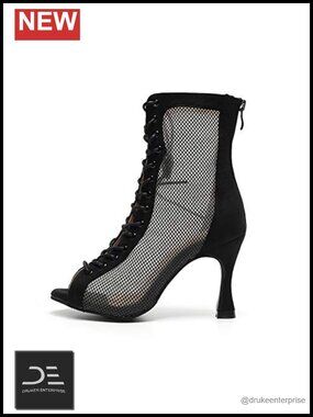 Women Mesh Dance Heels Boots 3 inch Latin Salsa Shoes Open Toe